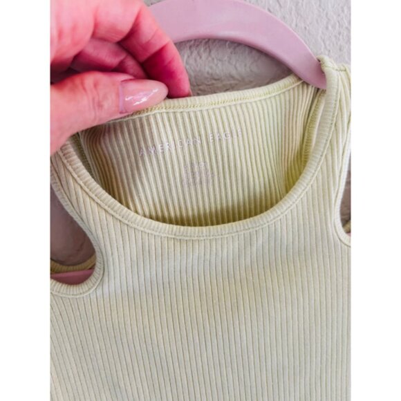American Eagle Ribbed Cutout Crop Tank Top Yellow Size S - Picture 2 of 3